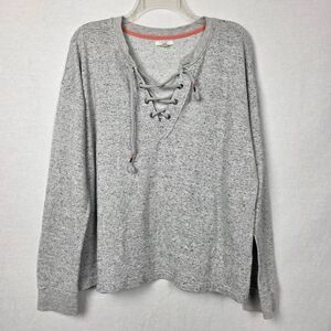 Maurices Gray Speckled Lace Up Pullover Sweater L